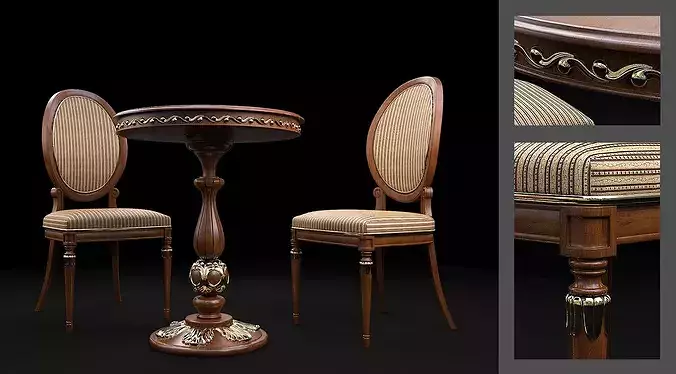 Victorian Elegance Table and Chair Set 3D model 2