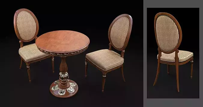 Victorian Elegance Table and Chair Set 3D model