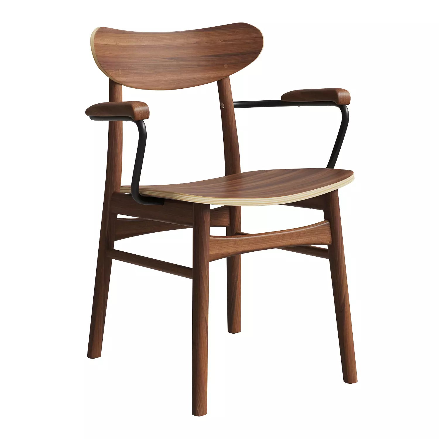 Silla Mid-Century Modern Walnut Armchair 3D model