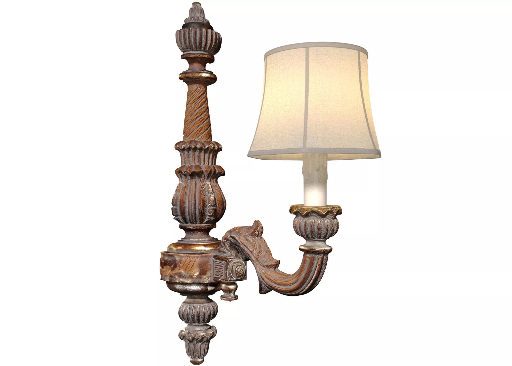 Vintage wall lamp in Provence style Wooden carved wall light 3D model