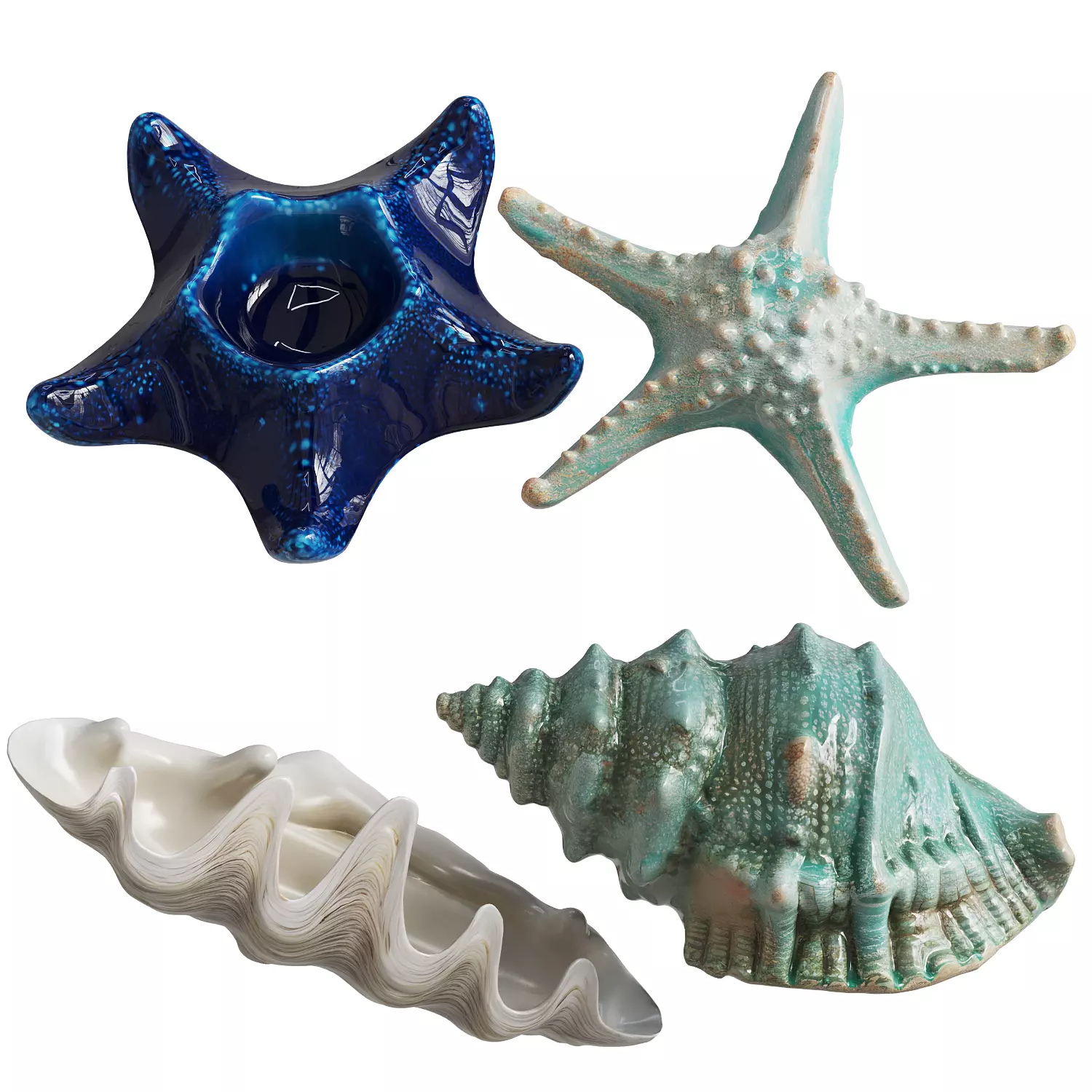 Marine Coastal Blue Turquoise Decorative Set Low-poly 3D model