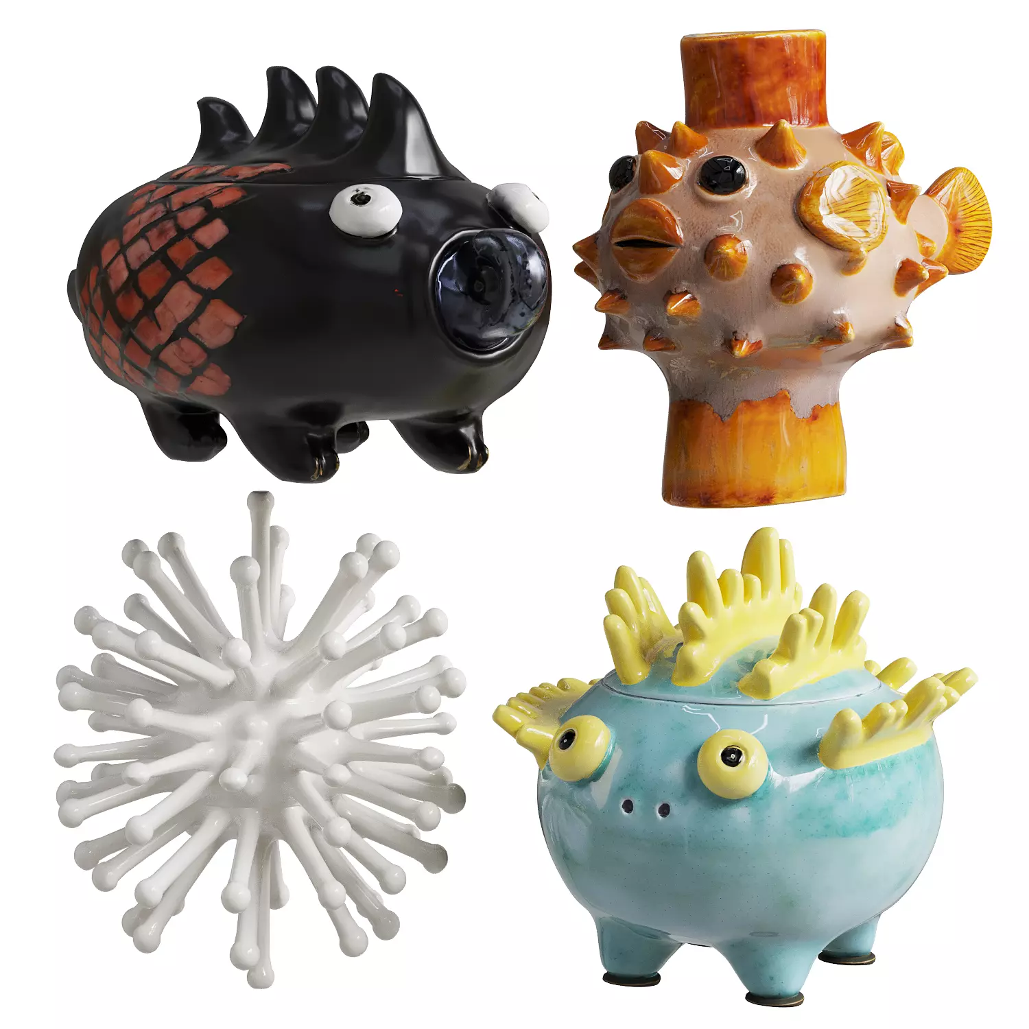 Marine 1 Whimsical Artistic Ceramic Fish Set Low-poly 3D model