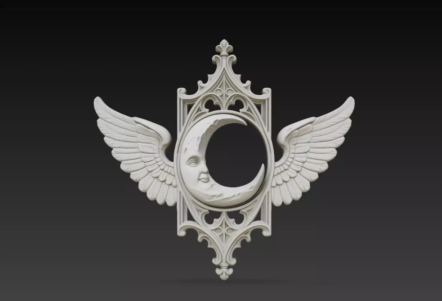 Winged Crescent Moon Gothic Wall Relief STL Print Model 3D print model