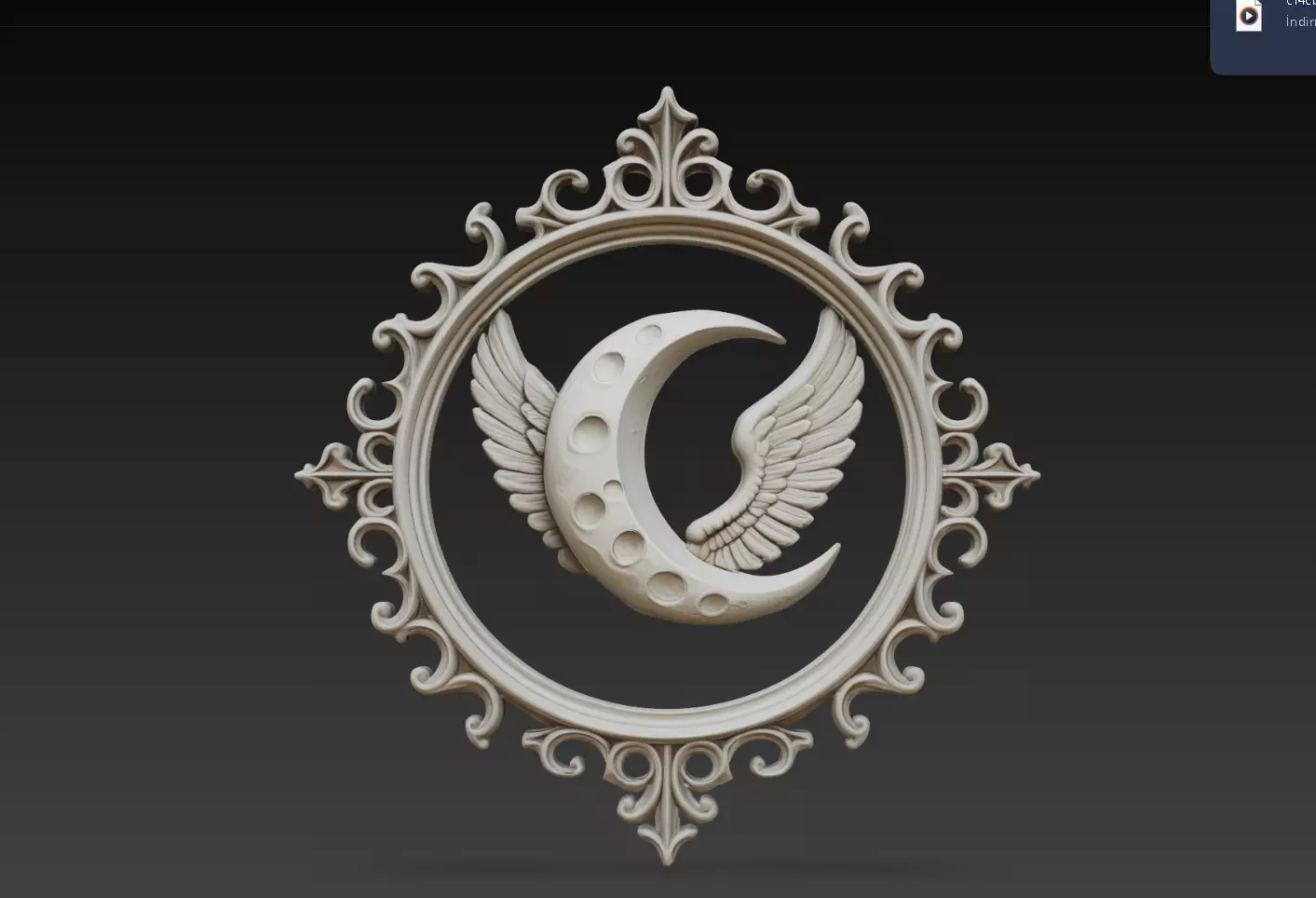 Winged Crescent Moon Ornate Wall Relief STL 3D Print Model 3D print model