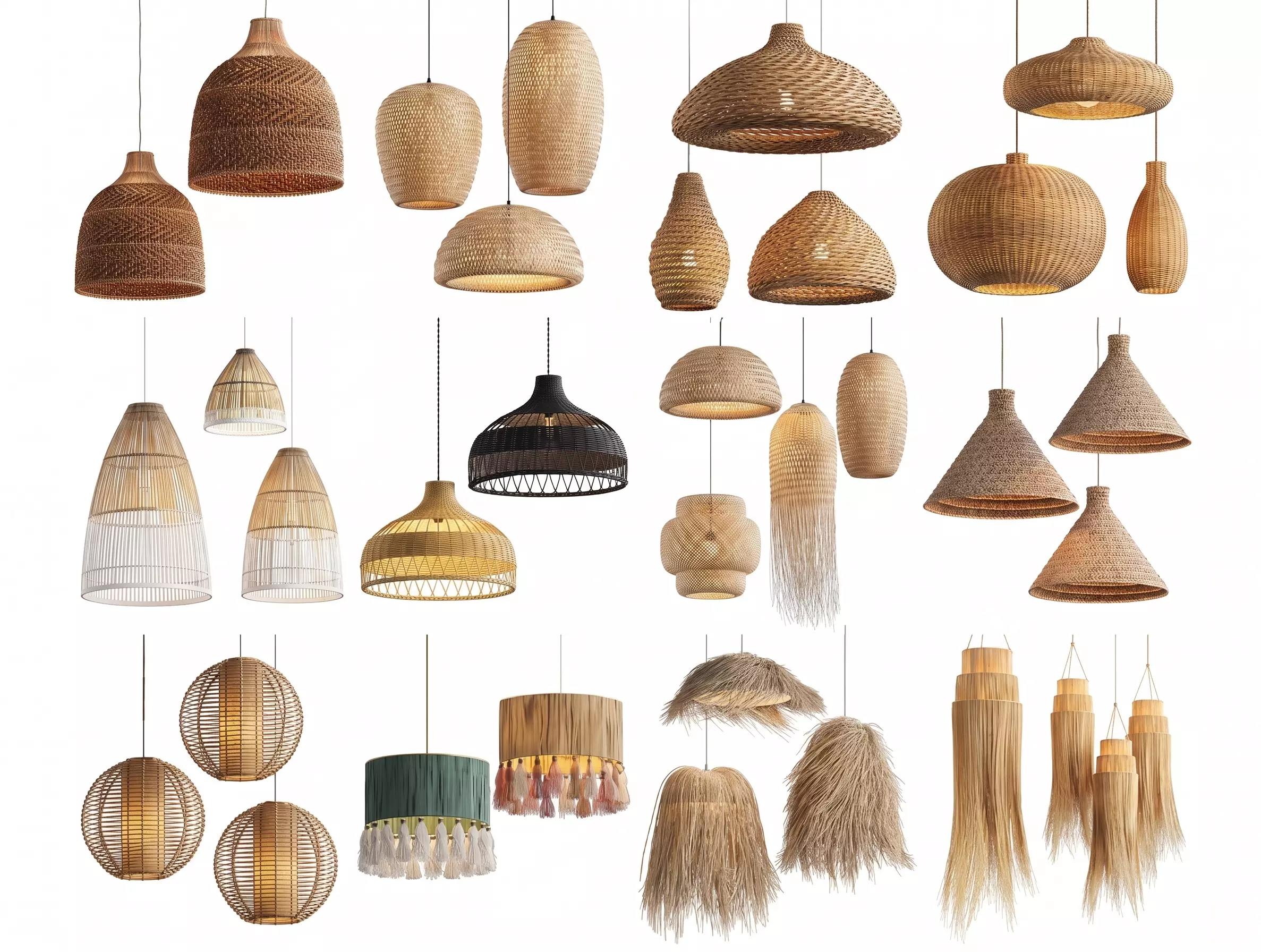Boho Rattan Pendant Light Collection 3D model