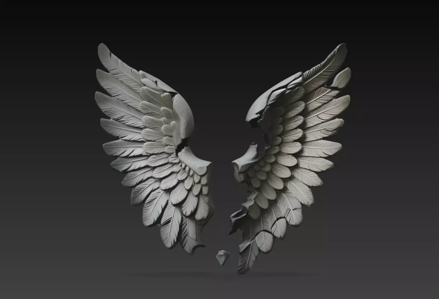 Fractured Seraph Wings Wall Relief Sculpture STL Print Model 3D print model