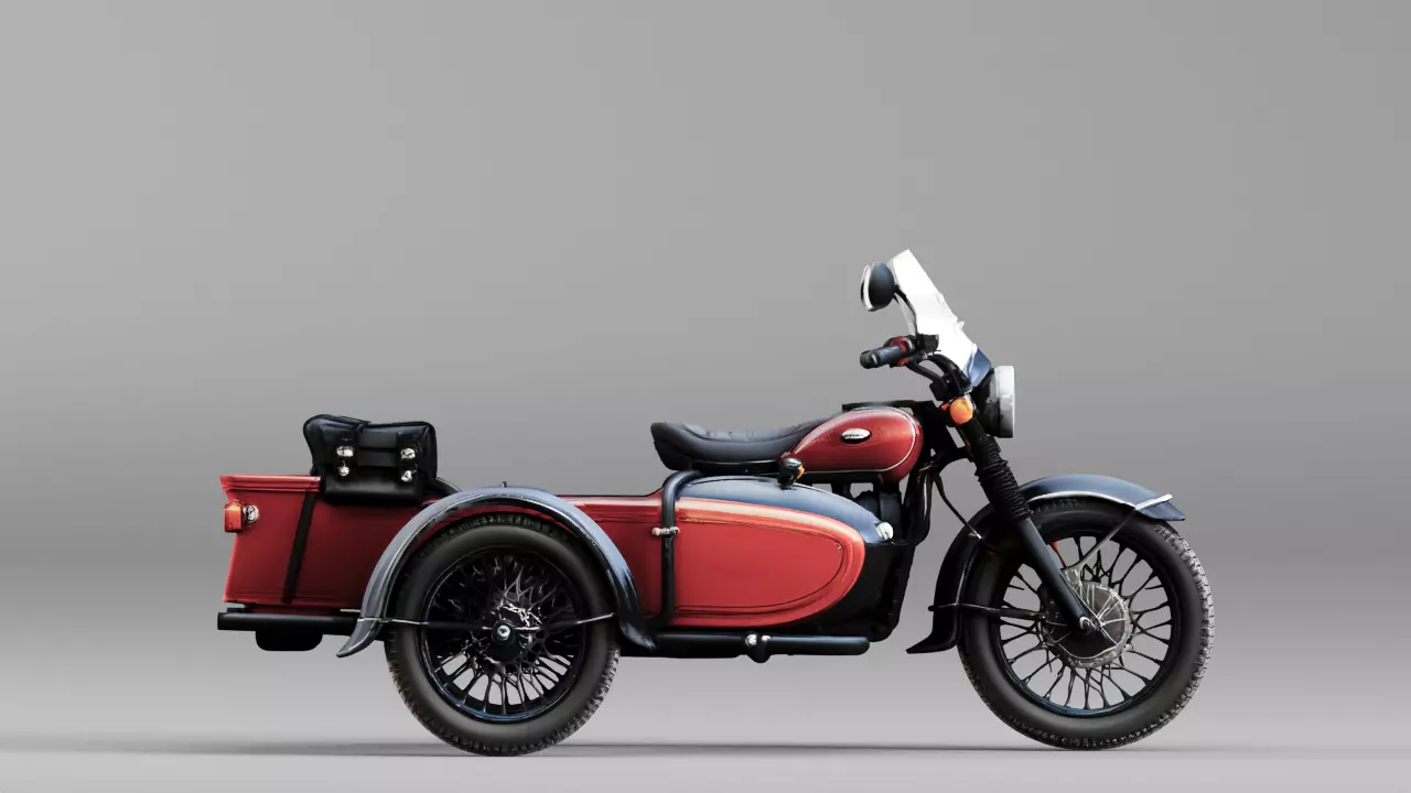 S00210 Vintage Red Motorcycle with Sidecar 3D Model 3D model