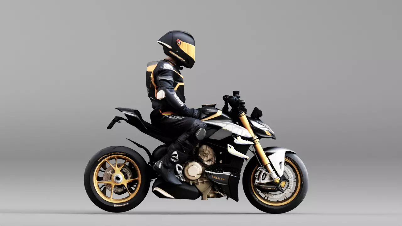 S00207 Futuristic Streetfighter Motorcycle with Rider 3D Model 3D model
