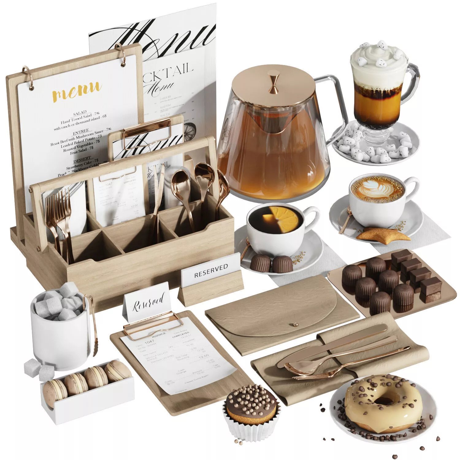 Cafe restaurant and canteen tableware set 9 3D model