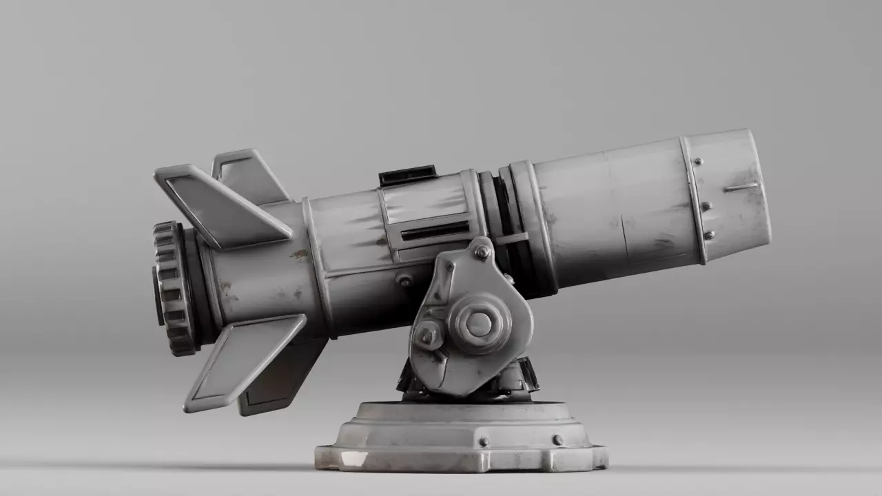 S00181 Sci-Fi Mounted Turret Cannon Low-poly 3D model