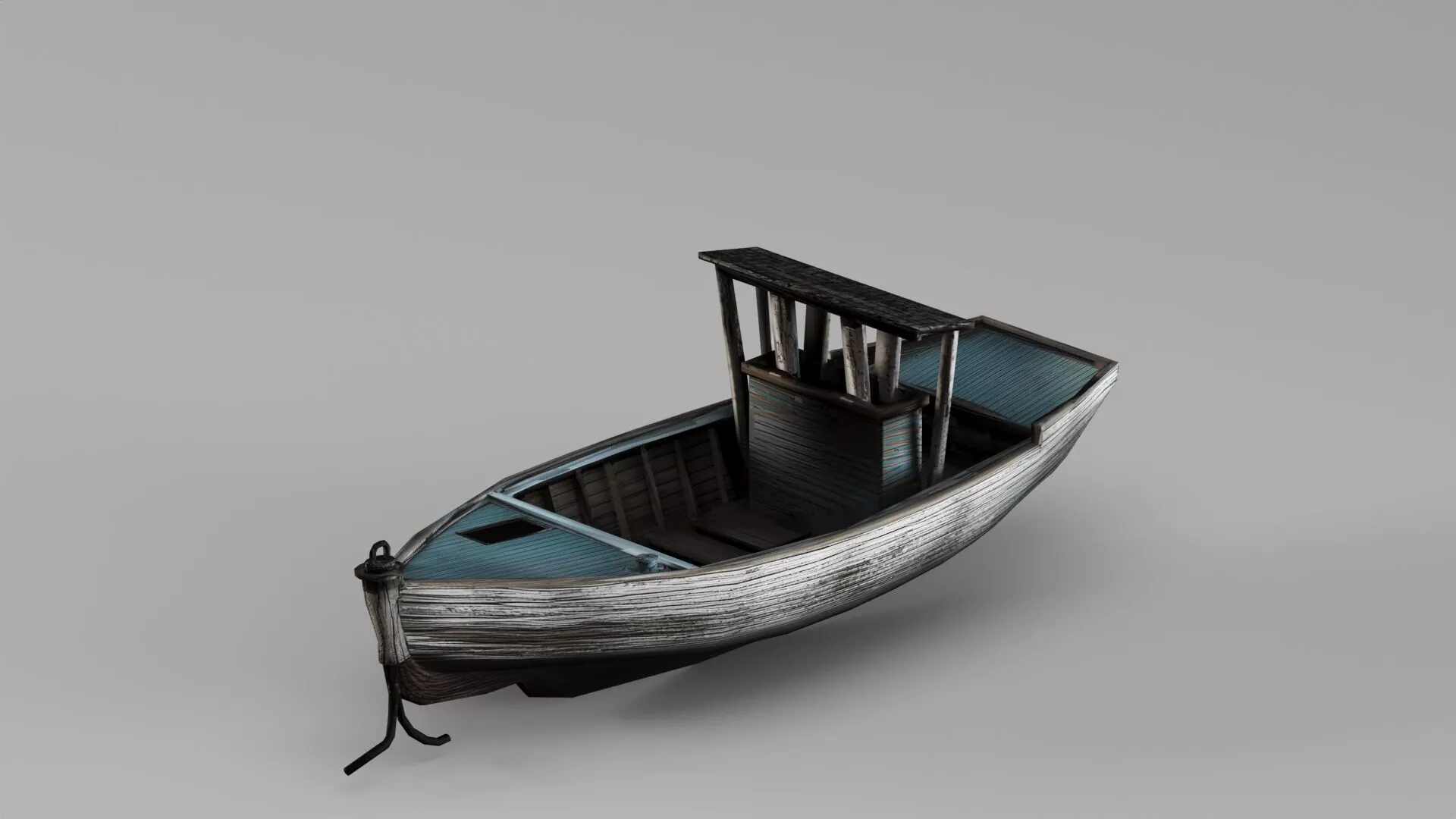 S00132 Traditional Wooden Fishing Boat with Shelter Low-poly 3D model