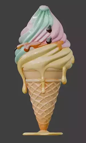Stylized 3D Melting Ice Cream Cone Model Low-poly 3D model 6