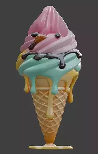 Stylized 3D Melting Ice Cream Cone Model Low-poly 3D model 4