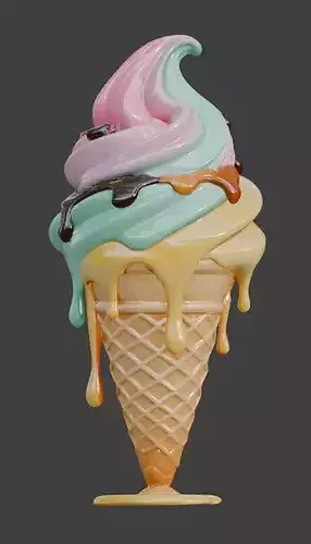 Stylized 3D Melting Ice Cream Cone Model Low-poly 3D model 2