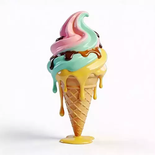 Stylized 3D Melting Ice Cream Cone Model Low-poly 3D model