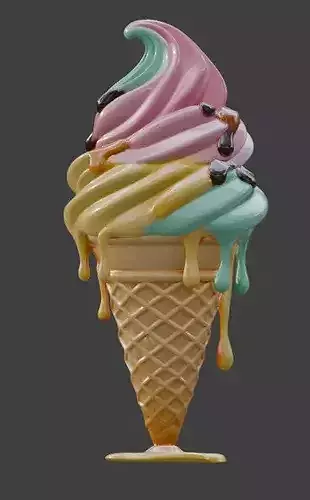 Stylized 3D Melting Ice Cream Cone Model Low-poly 3D model 5