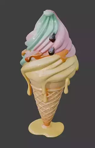 Stylized 3D Melting Ice Cream Cone Model Low-poly 3D model 3