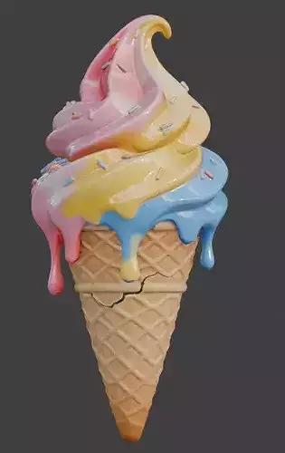 Stylized 3D Melting Ice Cream Cone Low-poly 3D model 4