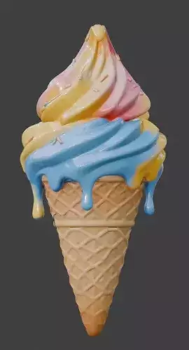 Stylized 3D Melting Ice Cream Cone Low-poly 3D model 3