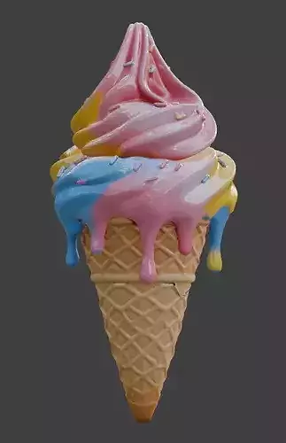 Stylized 3D Melting Ice Cream Cone Low-poly 3D model 2