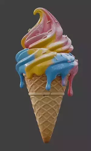 Stylized 3D Melting Ice Cream Cone Low-poly 3D model 7