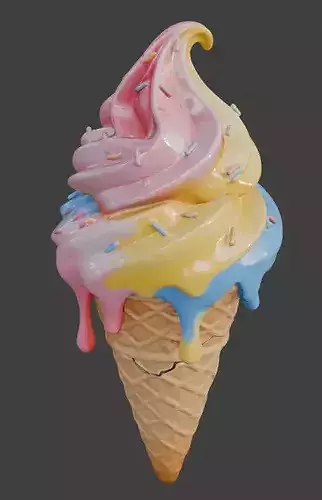 Stylized 3D Melting Ice Cream Cone Low-poly 3D model 5