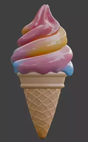 Stylized 3D Rainbow Swirl Ice Cream Model Low-poly 3D model 4