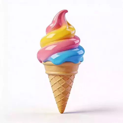 Stylized 3D Rainbow Swirl Ice Cream Model