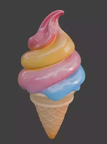Stylized 3D Rainbow Swirl Ice Cream Model Low-poly 3D model 2