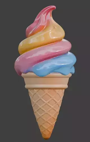 Stylized 3D Rainbow Swirl Ice Cream Model Low-poly 3D model 3