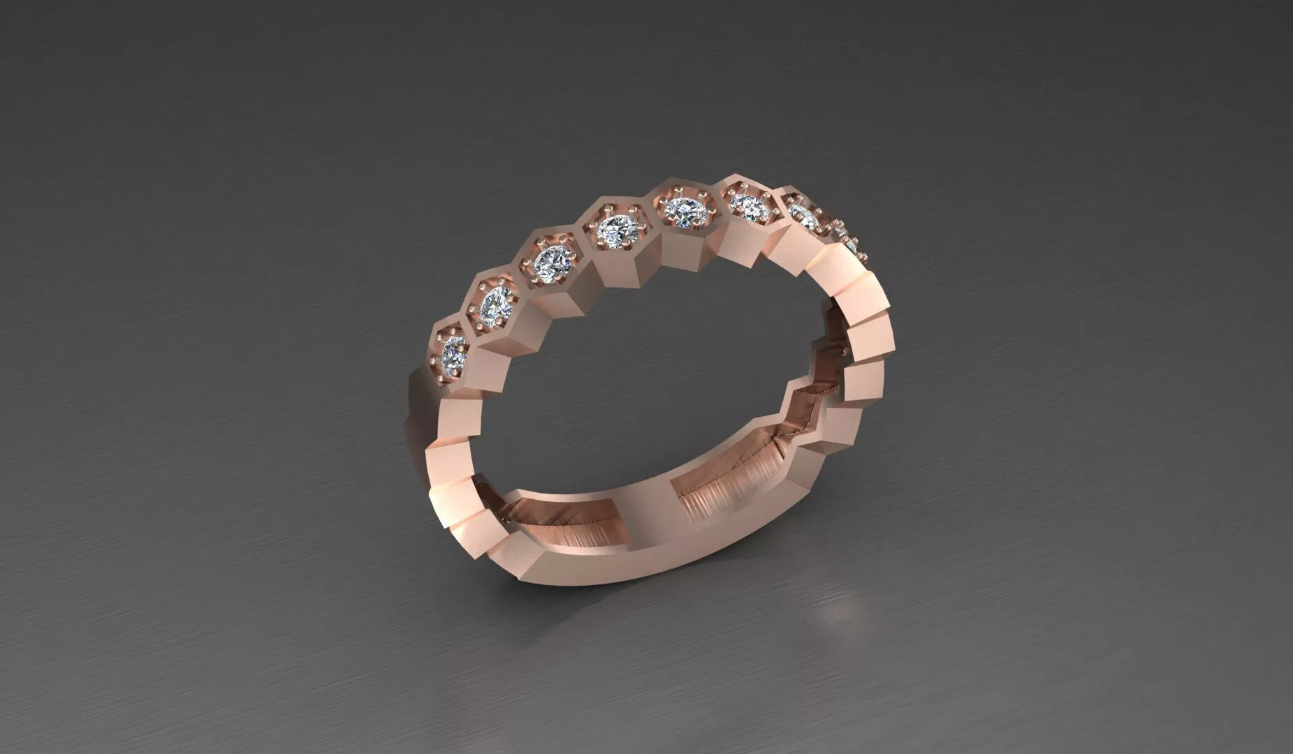 hexagonal round diamond engagement jewelry ring 3D print model