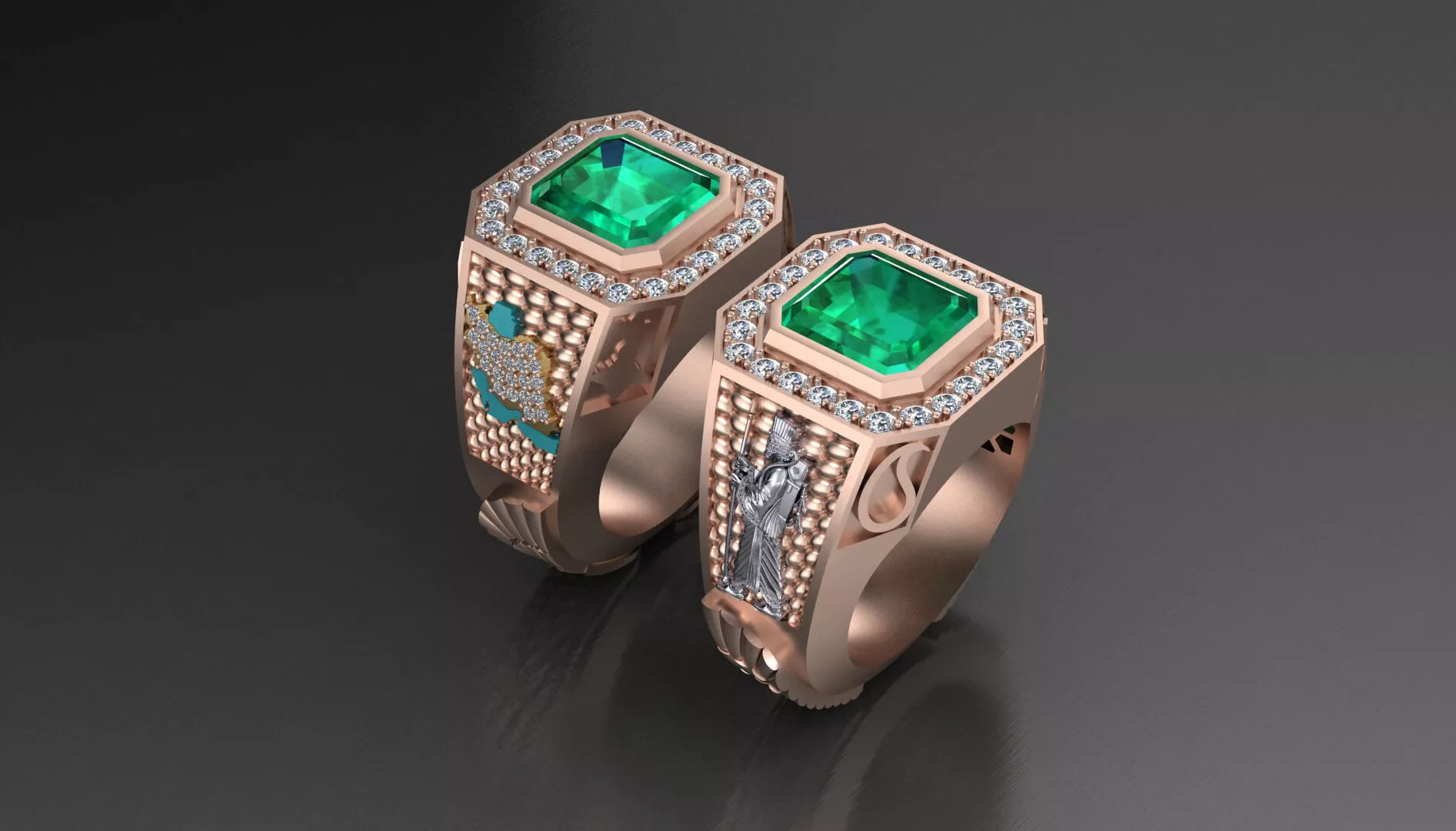 emerald side map iran and soldier of hakhamanesh jewelry ring 3D print model