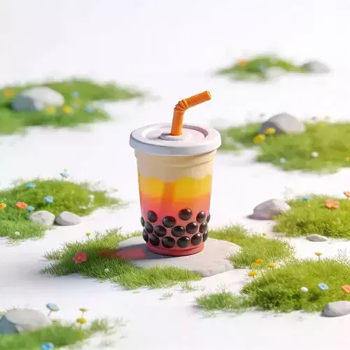 Stylized 3D Rainbow Bubble Tea Model