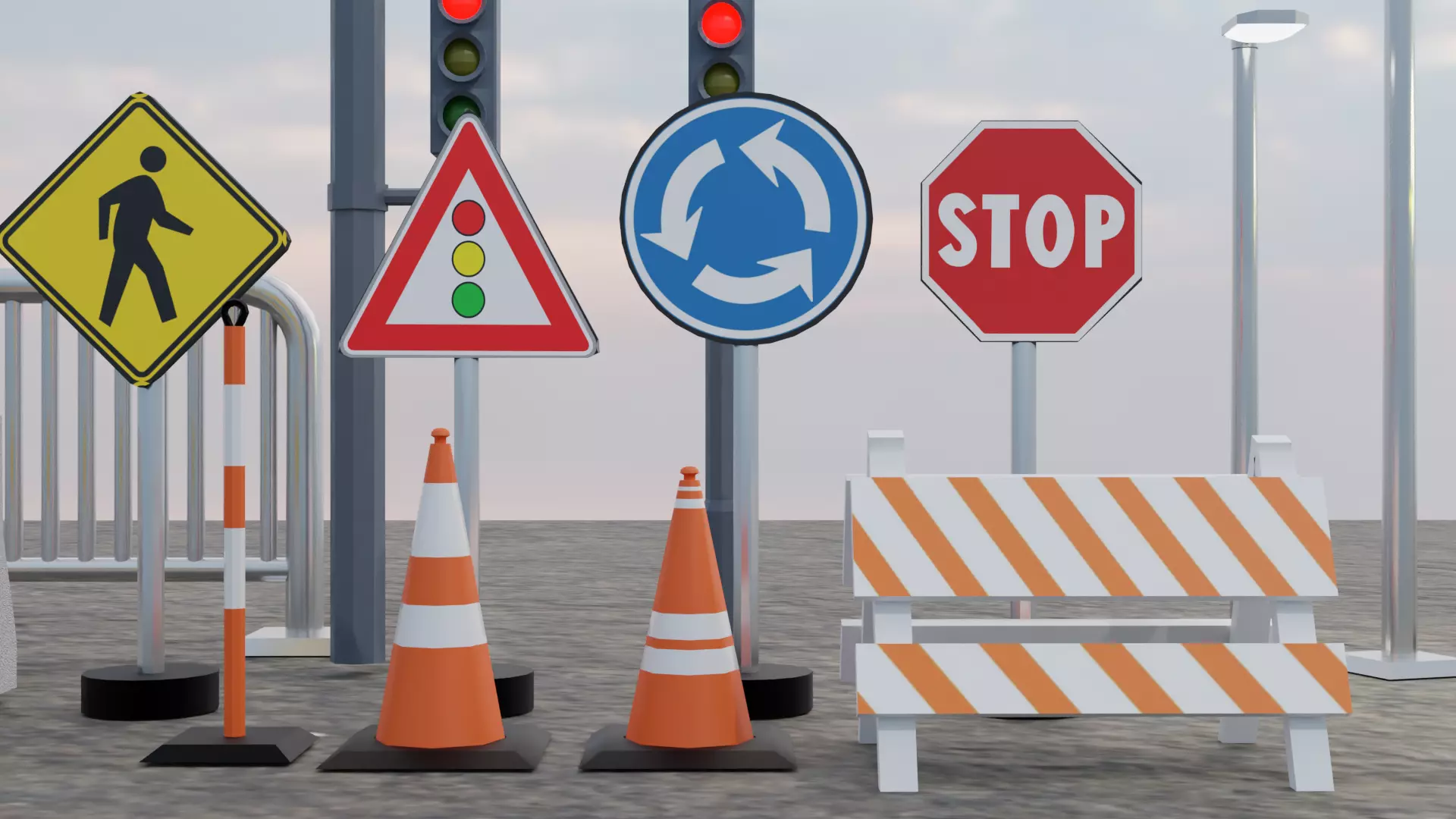 Traffic Street Props Pack Low Poly Low-poly 3D model