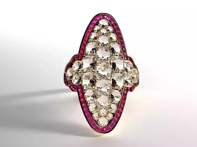 Antique Russian Calibre Cut Ruby Diamond Ring