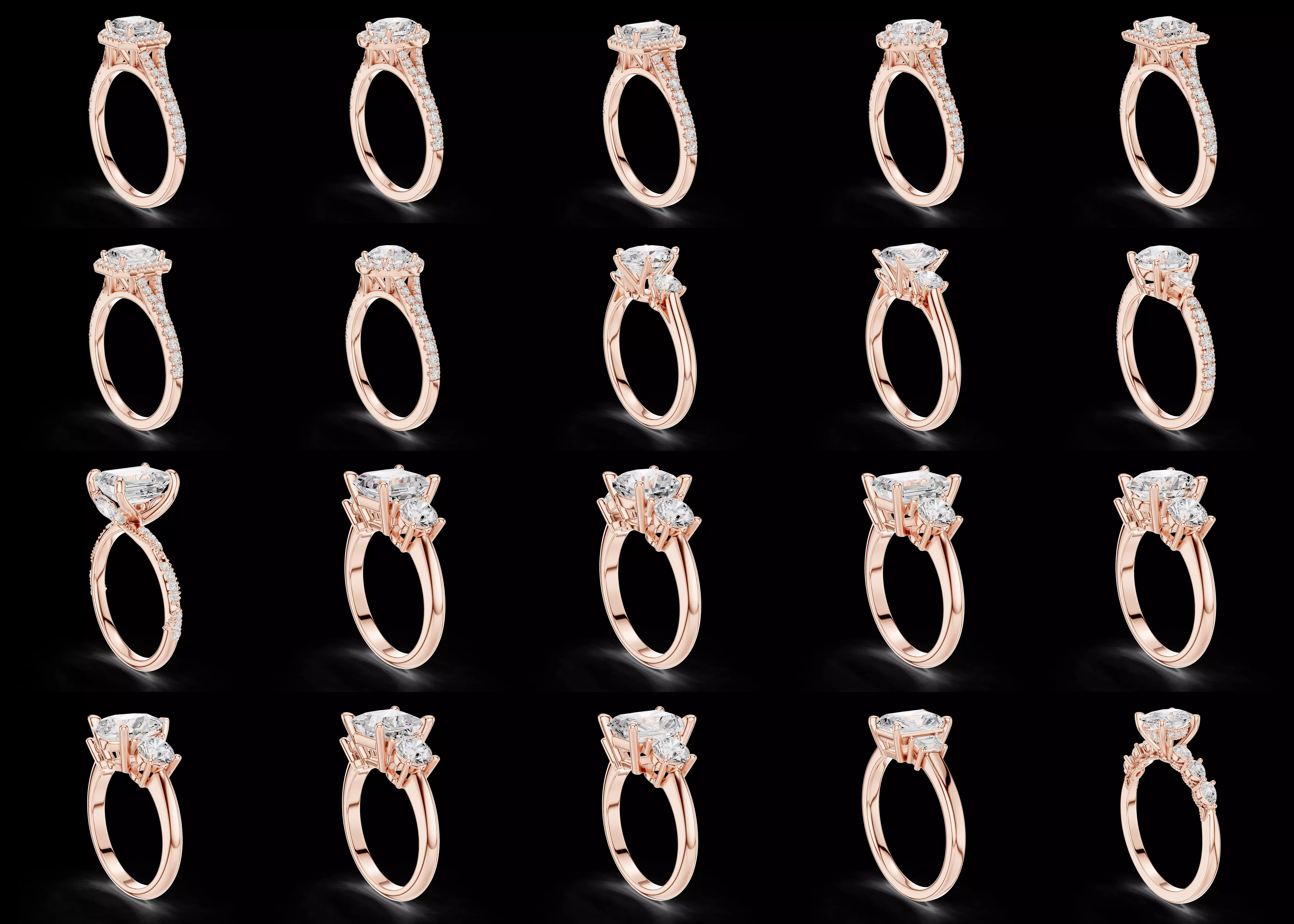 20 Halo Solitaire Ring STL 3DM Jewelry CAD Design Bundle 3D print model