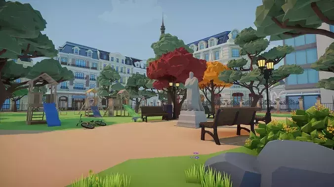 Low Poly Euro City Low-poly 3D model 6