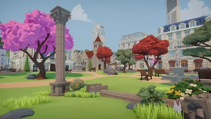 Low Poly Euro City Low-poly 3D model 4