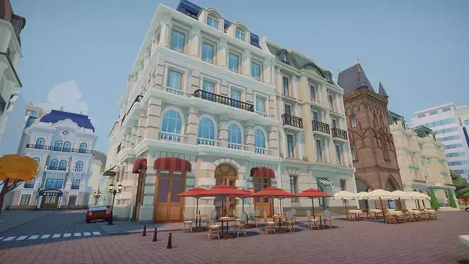 Low Poly Euro City Low-poly 3D model 3