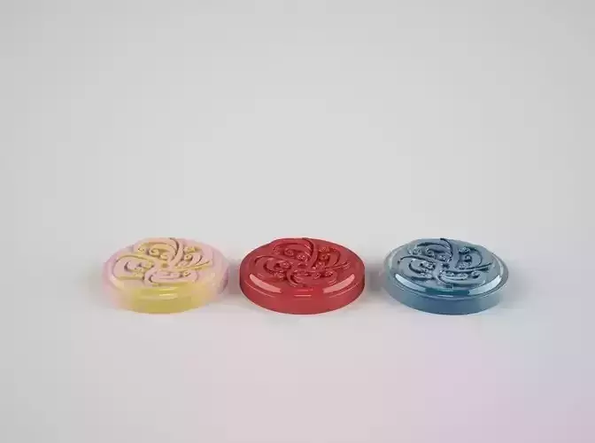 checkers2 set of three different colored wax seals 3D print model