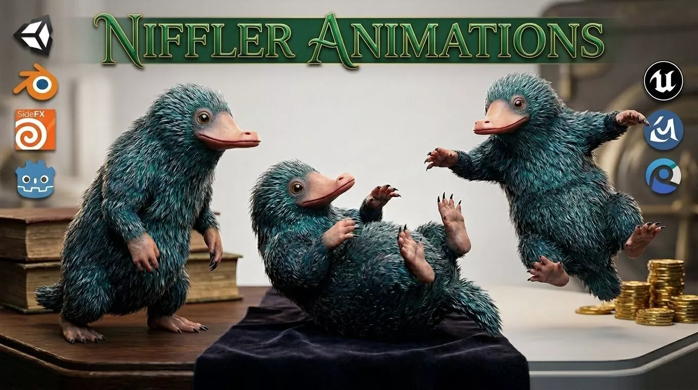 Niffler - High-Quality Fully Rigged and 21 Animated 3D Character Low-poly 3D model