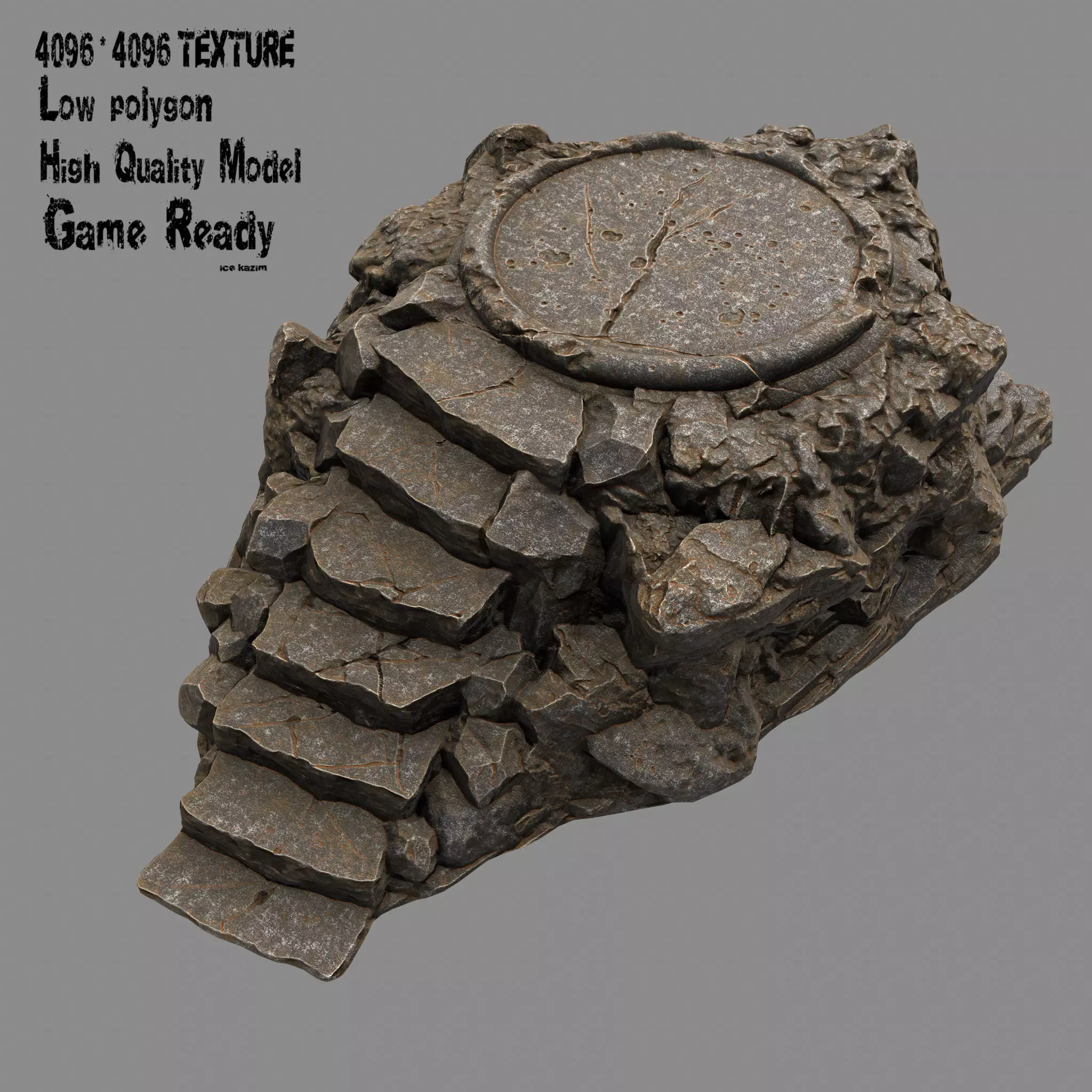 Temple rock with steps Low-poly 3D model_0