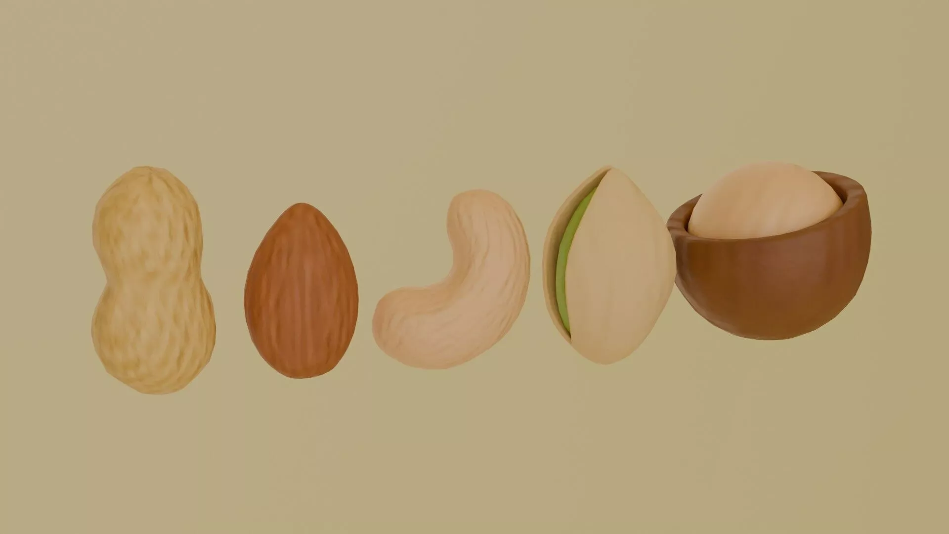 Nuts Set Low-poly 3D model