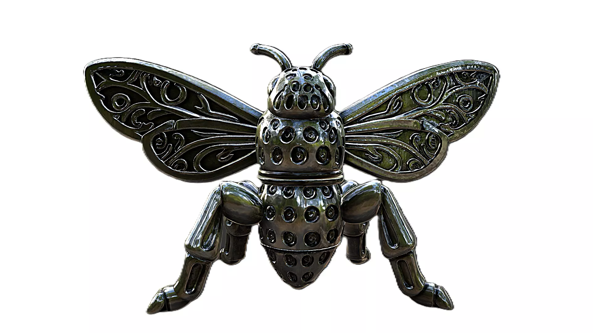 ornate silver robotic honeybee pendant box 3D print model