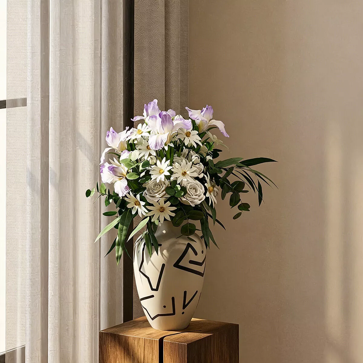 Floral arrangement vase and fresh flowers 3D model