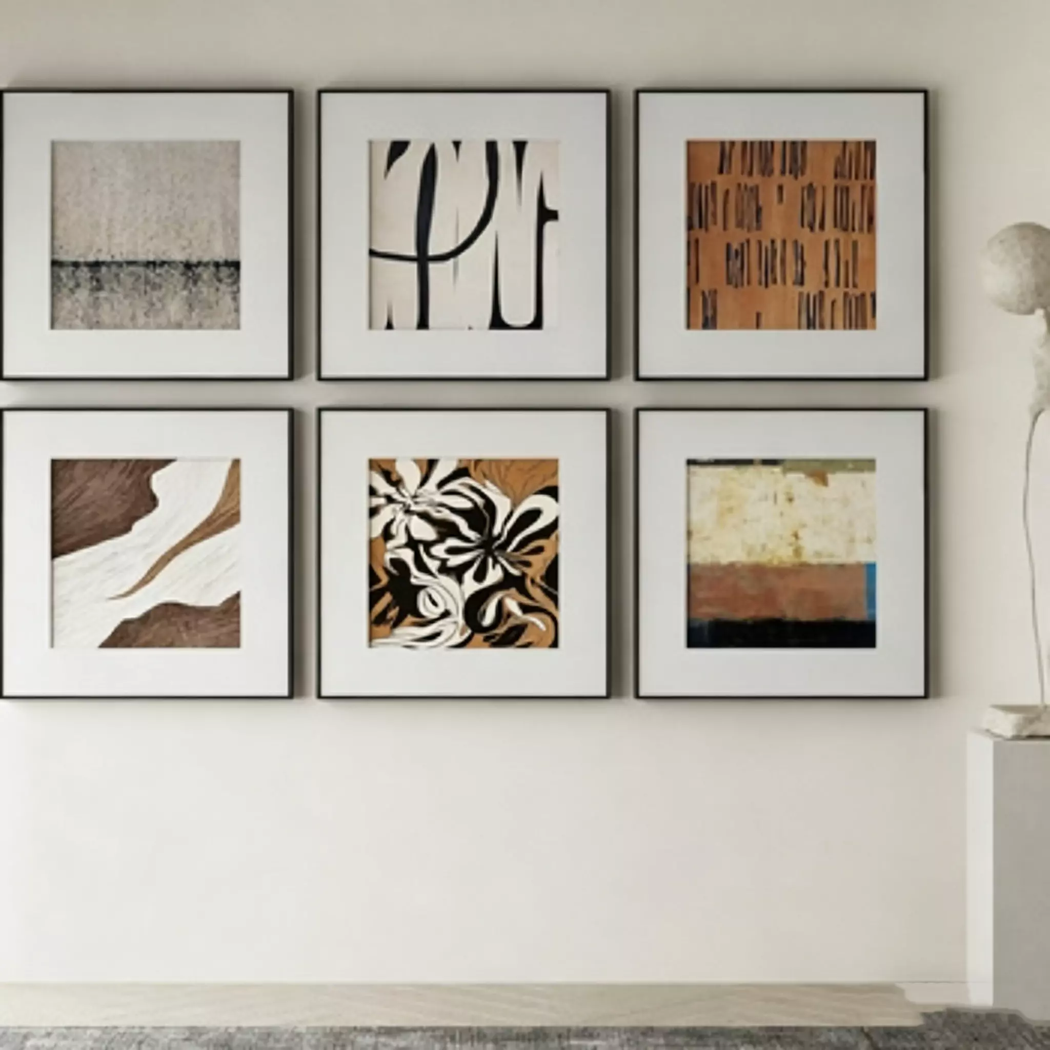 Neutral Abstract Framed Wall Art Set 3D Model 3D model