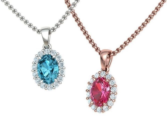 Oval Pendant 7x5 gem Princess Neckalce printable model 3D print model