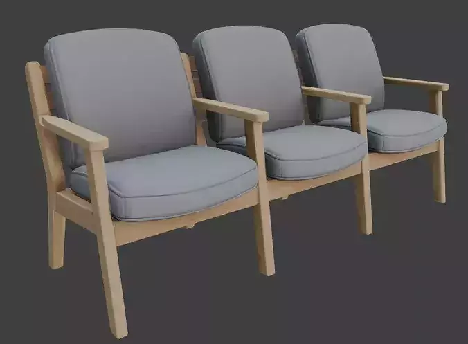 Modern Triple Waiting Chair 3D Model 3D model