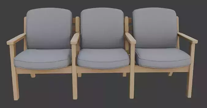 Modern Triple Waiting Chair 3D Model 3D model 2