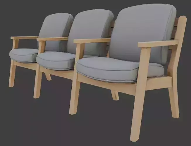 Modern Triple Waiting Chair 3D Model 3D model 3